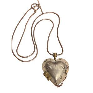 Vintage Thomas Mann Sterling Silver Bronze Heart Locket Necklace 28" 39.7g